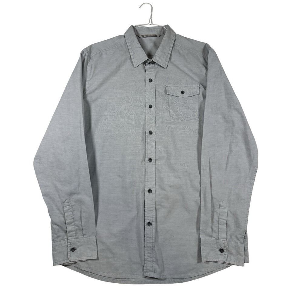 Travis Mathew Mens XXL Grey‎ Micro Stripe Long Sleeve Button Down Shirt Pocket